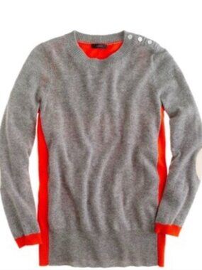 J Crew Grey/Orange Elbow Patch Sweater - Preppy luxe - Medium